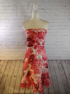 WHITE HOUSE BLACK MARKET Sommerkleid rosa/weiß schulterfrei SEIDE - GRÖSSE 8 / 1X getragen - Bild 1 von 14