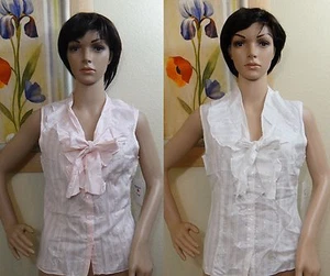 NWT Genuine Quizz Vintage white or pink with silver ruffle button blouse, M or L - Picture 1 of 6