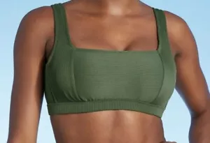 Kona Sol Women's Soft Ribbed Square Neck Bikini Top - D/DD - Picture 1 of 7