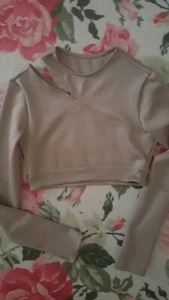 ADIDAS glam style crop Training Sport Shirt cut out Schulter chalk brown M 38/40 - Bild 1 von 12