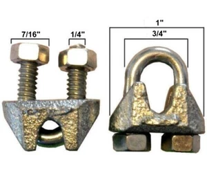 100 Pack 3/16" Galvanized Steel Cable Clamps U-Bolts Wire Clips - Picture 1 of 4