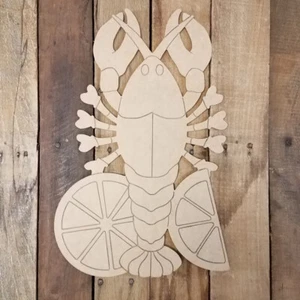 Cangrejo de río con limón, recorte de madera, forma, pintura por línea, tema de mariscos recorte hágalo usted mismo - Imagen 1 de 1