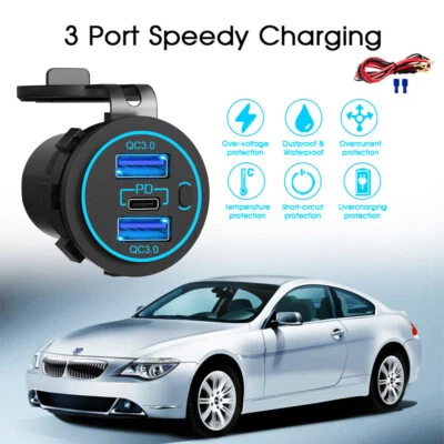 Auto Dual USB C Steckdose 3.0 QC PD 12V Einbau Buchse Wasserdicht KFZ Ladegerät - Bild 1 von 4