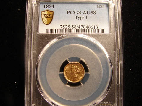 1854 Gold Dollar Type 1 PCGS AU58, as Pictured Cover