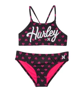 Hurley Big Girls Two-Piece Logo Heart Bikini Set UPF 50+ Medium (8/10) - Picture 1 of 2