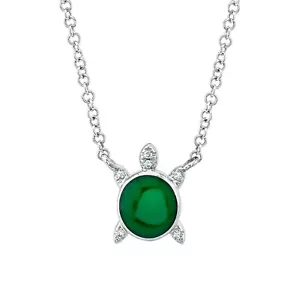 Collar Colgante Tortuga Diamante Esmalte Verde Oro Blanco 14K 0.01 CT Natural - Imagen 1 de 3