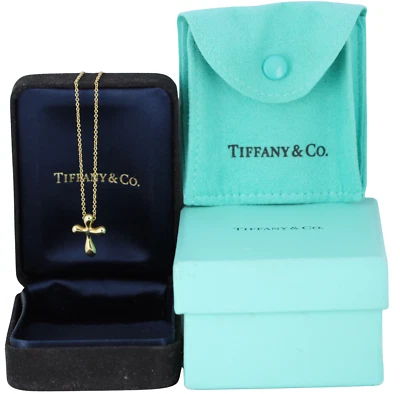 Tiffany &  Co Elsa Peretti 18k Yellow Gold Cross Pendant 4gr POUCH + BOX - Image 1 of 4