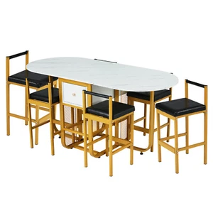 Klapptisch Esstisch Set Klappbar Bartisch Küchentisch mit 6 Stühlen & 2 Regalen - Bild 1 von 18