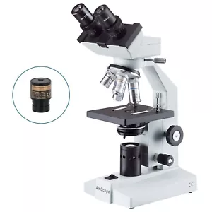 AmScope 40X-1000X Binocular Compound LED Microscope + Digital Eyepiece Camera - Picture 1 of 11