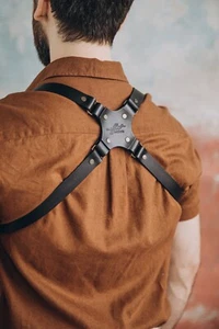 Vintage Handmade Leather Suspenders Men - Adjustable - Black, Brown, Conyac - Picture 1 of 14