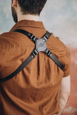 Tirantes de cuero hechos a mano vintage para hombre - ajustables - negros, marrones, conyac Foto 1 de 4