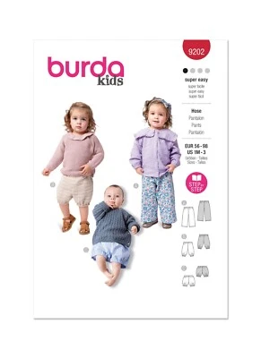 BURDA KIDS 9202 BABIES PANTS SHORTS Sewing Pattern Age 1m-3 Yr Skill: SUPER EASY - Image 1 of 4