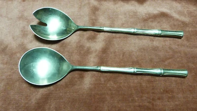 couverts à salade grande cuillère + fourchette ancien, métal argenté, poinçonnés - Photo 1/3