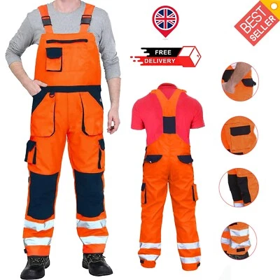 Bib & Brace Overalls Heavy Duty Mens Work Dungarees Multi Pocket Cargo Trousers - Image 1 of 3