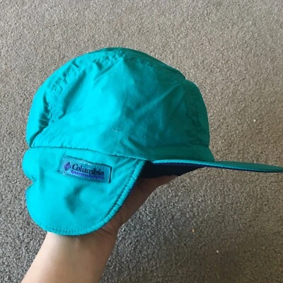 Vintage Columbia Winter Cap Youth L XL Purple Fleece Aqua Nylon Ear Flaps - Image 1 of 4