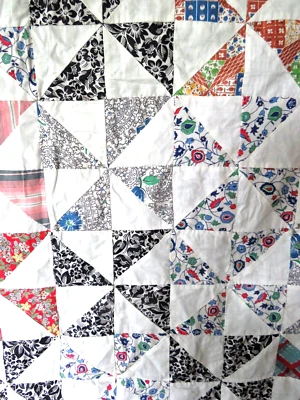 Quilt Topper Totally Handstitched Pinwheel Pattern Farmhouse Grandmacore 75x78 - Image 1 of 4