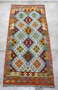 Óxido tribal nómada afgano Kundoz hecho a mano multicol. Lana Kilim Runner 83x193cm - Imagen 1 de 5