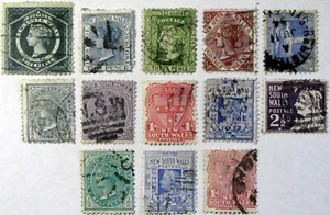 1871-1907 NEW SOUTH WALES #53d-122: F/VF Used Early lot of 13 stamps - Picture 1 of 2