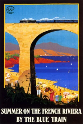 SUMMER ON THE FRENCH RIVIERA BY THE BLUE TRAIN SEA TRAVEL VINTAGE POSTER REPRO - Image 1 of 3
