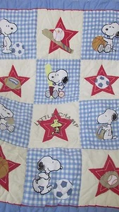 Snoopy Peanuts sports baby crib blanket quilt Lambs & Ivy Woodstock Little Champ - Picture 1 of 5