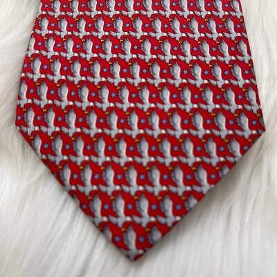 Corbata Salvatore Ferragamo Patrón Pájaro Blanco 100% Seda Hecha en Italia Foto 1 de 4