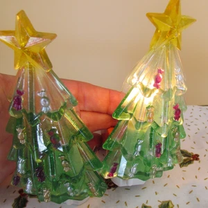 Lot of 2 Christmas Tree Night Lights - Vintage Plastic Night Light with Switch - Picture 1 of 5