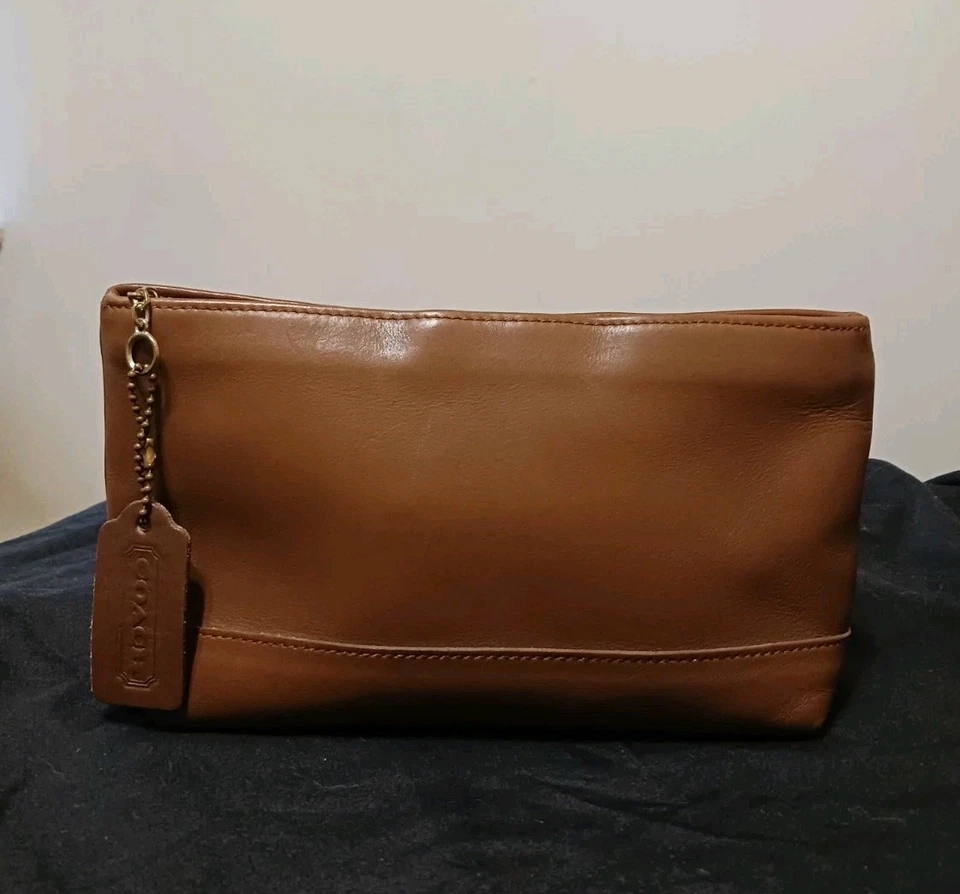 Vtg 90s Coach Cosmetic Case 7172 British Tan Leather Cartouche Lined Make Up - Image 1 of 4