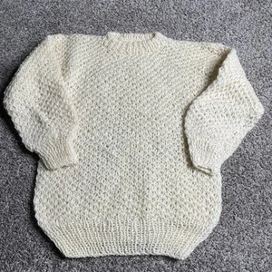 Hand Made Knit Sweater Mens Medium Cream Chunky Waffle Knit Fisherman 90s Boho - Picture 1 of 6