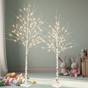 Set of 2 Lighted Birch Tree, Prelit White Christmas Tree, Light Up Artificial... - Picture 1 of 9