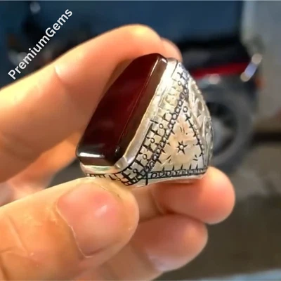 Anillo Yamani Aqeek/Akeek 100 % natural tamaño grande, anillo hecho a mano de plata de ley 925 Foto 1 de 4