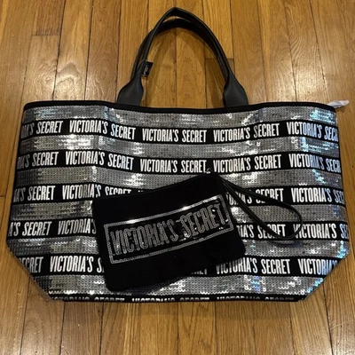NWT Victoria’s Secret Sequin Bling Weekender Bag PLUS Toiletry / Makeup Bag - Image 1 of 4