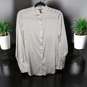 H&M Satin Cream Ivory Oversized Shirt Blouse Size 4 Button-Front Closure Womens - Picture 1 of 10