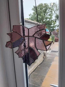 Handmade Stained Glass Purlle Maple Leaf π Cathedral Glass Window Suncatcher - Picture 1 of 3