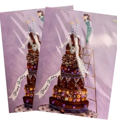 2 SEALED -PAPYRUS AGNES KESZEG GIRL WITH CAKE  GEMMED BIRTHDAY CARDS- FABULOUS - Image 1 of 4