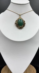 Antique Czech Uranium Glass Pendant Art Nouveau Brass Filigree Gold Filled - Bild 1 von 14