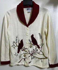 J TWO NEW YORK STRICKPULLOVER WEISS MIT ROTEM KRAGEN & CARDINALS KNOPFLEISTE Gr. M - Bild 1 von 4