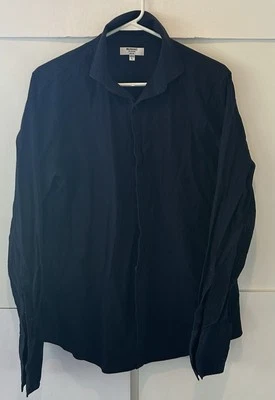 Murano Collezione  Luxury Slim Fit Shirt Navy Blue Stretch Long Sleeve Mens L - Image 1 of 4