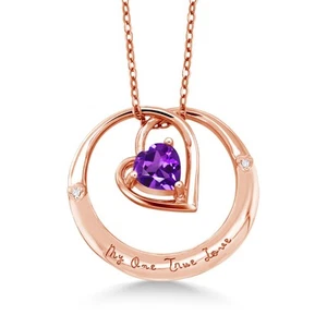 18K Rose Gold Plated Silver "My One True Love" Amethyst Diamond Accent Pendant - Picture 1 of 2