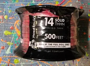 Southwire 500 Ft. 14-Gauge Red Solid CU THHN Wire Sold by the Full Roll Only - Picture 1 of 5