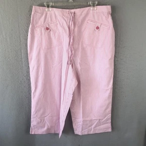 Denim & Co Pants Womens XL Pink White Stripe Drawstring Stretch Pockets Casual - Picture 1 of 16