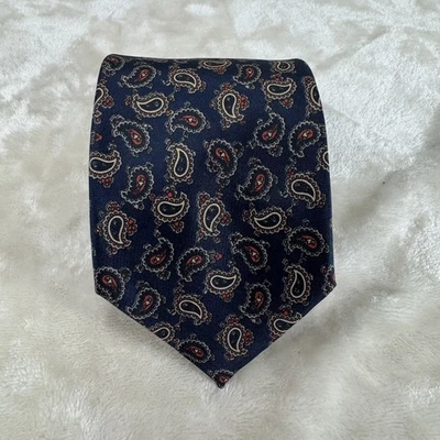 Corbata para hombre Hardy Amies 100 % tricel Italia azul marino con naranja, tostado, beige cachemira Foto 1 de 4