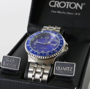Croton Japan Quartz Mens Watch Stainless Steel Blue & Silver 10 Atm Ca301020bubl - Picture 1 of 7