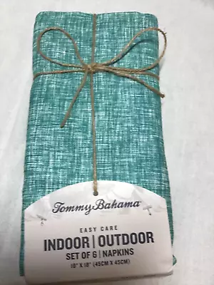 TOMMY BAHAMA EASY CARE INDOOR OUTDOOR NAPKINS TURQUOISE WHITE (4) 18 X18 NIP - Image 1 of 2