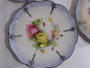 4 rare mid 1800s ~ MINTON China roses pattern pearlized 7 1/2" SIDE bread PLATES - Picture 1 of 12