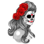 Sugar skull lady fake tattoo by Inkwear London ideal for Halloween dress up 3x2"