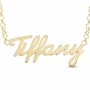 Collar con nombre de plata esterlina personalizado TIFFANY placa de identificación chapada en oro - Imagen 1 de 3