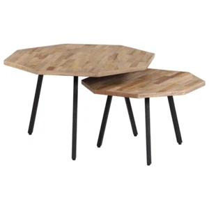 2-tlg. Couchtisch-Set Sechseckig Recyceltes Teakholz - Bild 1 von 11