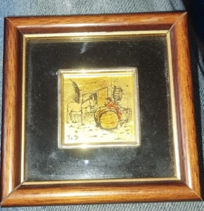 80er JAHRE - GEMÄLDE 8X8CM - BLATTGOLD HANDBEMALT - FAKTOR MIT ESEL - Bild 1 von 3