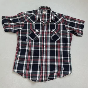 Plains Western Wear Pearl Snap Short Sleeve Ranch Shirt Yoke Top Men's XL Plaid - Picture 1 of 6