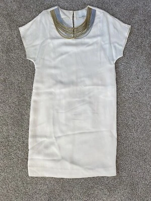 Женское платье 3.1 PHILLIP LIM цвета слоновой кости 100% шелк с серебряным и золотым вырезом размер 2 - Изображение 1 из 4